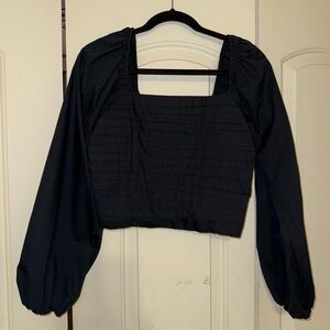 Abercrombie & Fitch Black Long-Sleeve Ruched Bodice Puff Sleeve Top